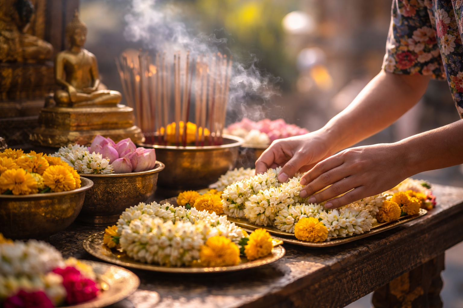 Temple merit morning flowers